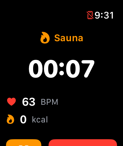 Saunavuoro Apple Watch live sauna session with heart rate